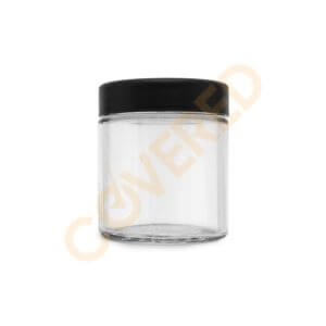 3oz Glass Jar CR Black Flat Cap (150 Count)